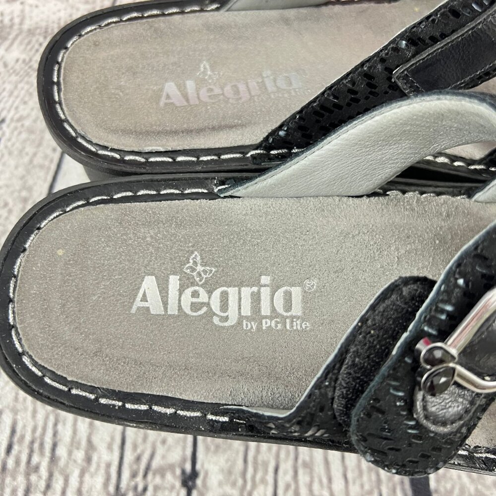 Alegria Peggy Black Dazzler Leather Adjustable Slide Sandals 37 7/7.5 M - Picture 4 of 9